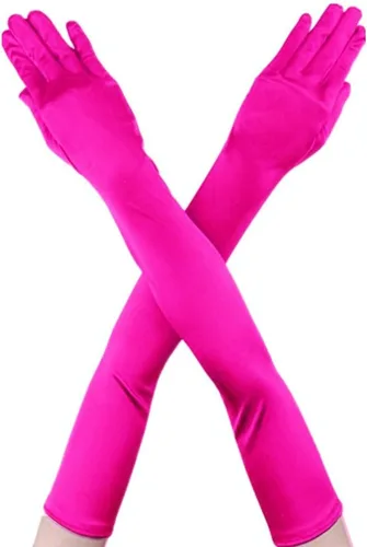 Vista 5 de DreamHigh Manoplas de dedo para mujer de 22 pulgadas sobre el codo, guantes largos de noche negro/blanco