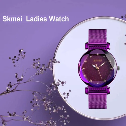 Vista 3 de SKMEI Lady Watches for Women Waterproof Casual Fashion Dress Japanese Quartz Movement Luminous Mesh Stainless Steel Wristwatch Gifts Rose Gold Black