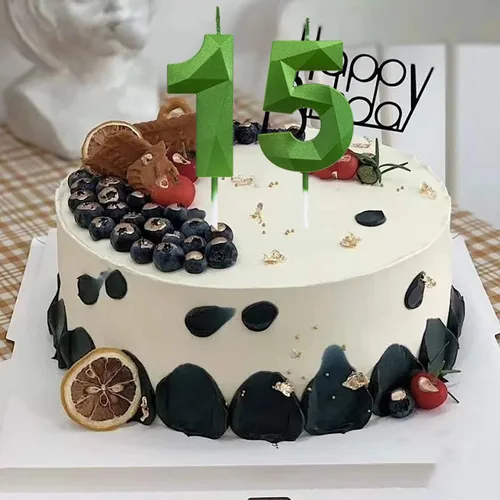 Vista 4 de Velas verdes para pastel de cumpleaños, velas con números de pastel de boda, diseño 3D para decoración de pastel para fiesta (verde, número 1)