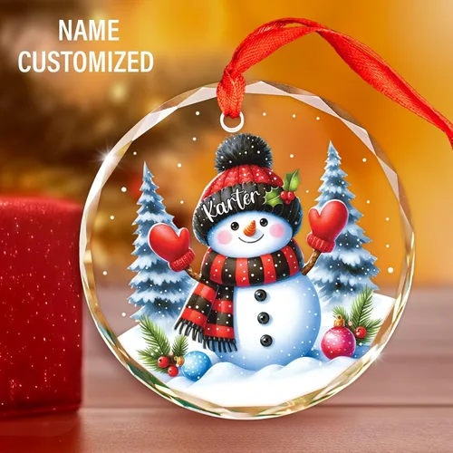 Vista 2 de Adorno de cristal de Navidad personalizado con nombre, muñeco de nieve personalizado para árbol de Navidad 2025, nuevo adorno de Navidad para bebé
