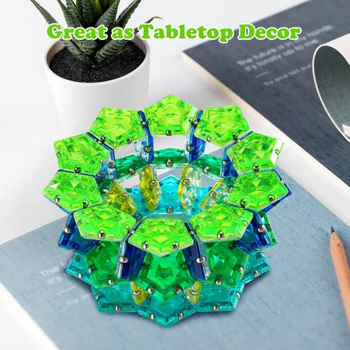 Vista 5 de LAFFTRAK - Esfera magnética antiestrés con imanes, juguetes sensoriales - Verde brillante cristalino; juego de 12 piezas - Creatividad más allá