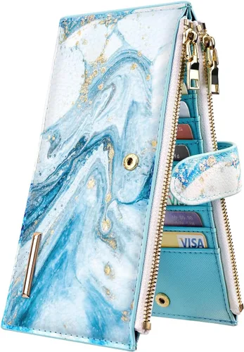 Vista 12 de Billetera de mujer con bloqueo RFID de gran capacidad, organizador multitarjetas, billetera plegable para mujer con bolsillo con cremallera