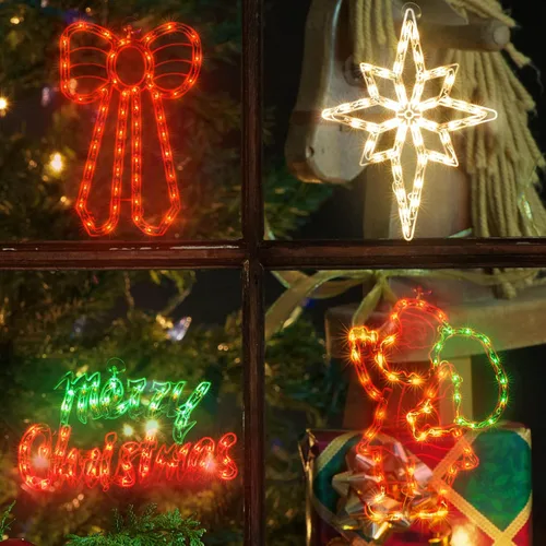 Vista 13 de Paquete de 2 luces de silueta de ventana de Navidad de 50 L, incluyendo: 1 estrella x 1 estrella de Belén