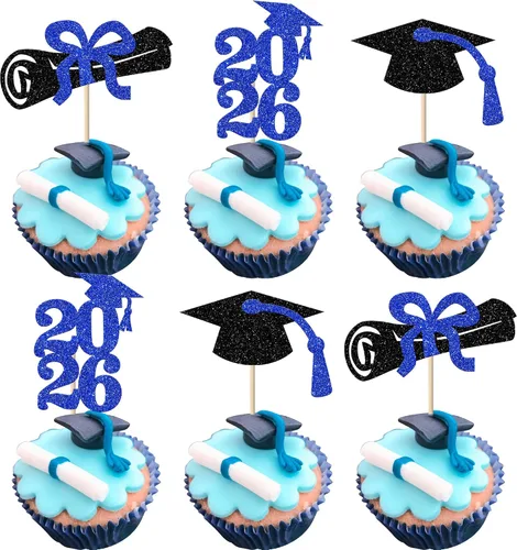 Vista 22 de Rsstarxi Paquete de 40 decoraciones para cupcakes Class of 2025 Congrats Grad 2025 Grad Cap Diploma Cupcake Picks Decoraciones para So Proud of You