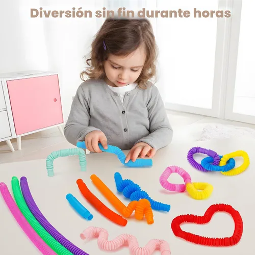 Vista 5 de Juguetes Sensoriales Pop Tubes – Paquete de 30 Juguetes Fidget Elásticos con 10 Colores, Juguetes para Aliviar el Estrés para Niños y Adultos
