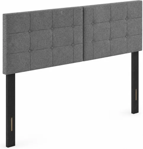 Vista 13 de KOMFOTT - Cabecera tapizada en tela de lino para cama tamaño Full/Queen, cabecera rectangular con patas de madera maciza y ancho ajustable, cabecera