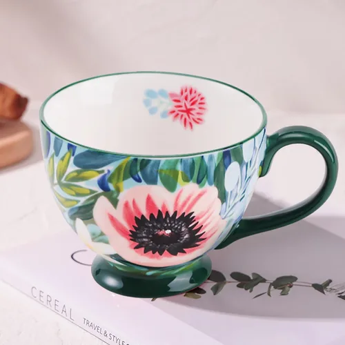 Vista 5 de Taza de Café de Cerámica Grande Hecha a Mano de Otoño (600ml) Linda Taza Vintage de Cereales con Flores para Otoño Taza Acogedora para Regalo
