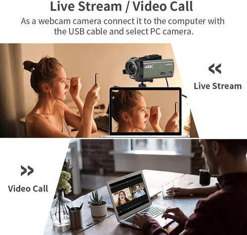 Vista 2 de ORDRO Videocámara 4K UHD Cámara de vídeo digital 1080P con zoom óptico 12x Cámara de transmisión en vivo