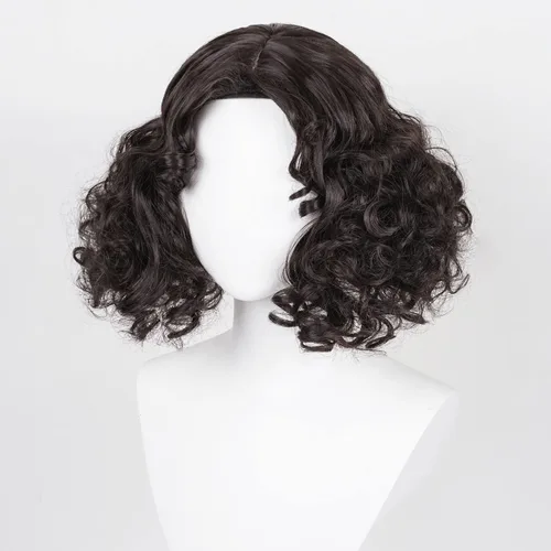Vista 3 de FALAMKA Peluca corta y rizada estilo Bob, peluca marrón oscuro para mujeres y niñas, disfraz de cosplay