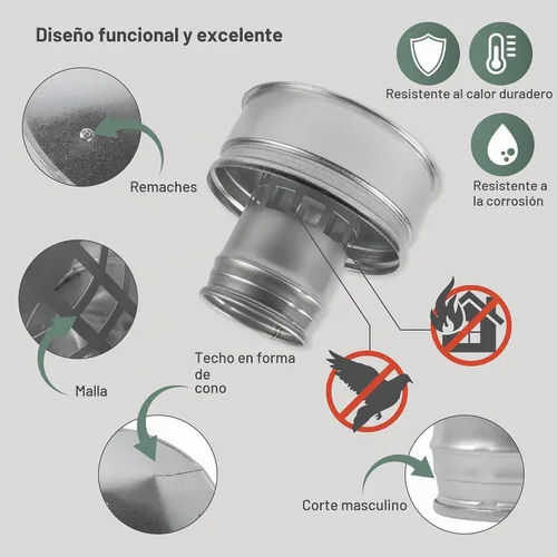Vista 3 de Vent Systems Tapa redonda de ventilación de techo de 4 pulgadas, protector de lluvia de chimenea de acero galvanizado con escudo contra el viento