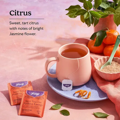 Vista 4 de Yogi Té de energía positiva de mandarina dulce, 16 bolsas de té por paquete (6 paquetes), té energético orgánico de mandarina, incluye hoja de té