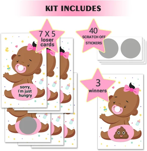 Vista 2 de Juego de 38 cartas para rifas de baby shower para niñas, boletos de lotería para baby shower, juegos de tarjetas para raspar, juegos de tarjetas