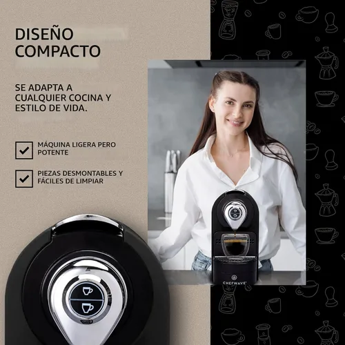 Vista 2 de ChefWave Máquina de café expreso y cafetera (negro) – Compatible con cápsulas Nespresso, programable, de un solo toque, bomba italiana de alta