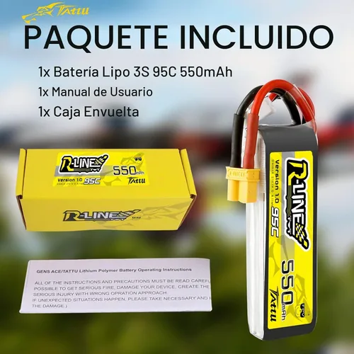 Vista 6 de TATTU R-Line 3S Lipo Batería 550mAh 11.1V 95C con XT30 Plug para FPV Racing Quadcopter