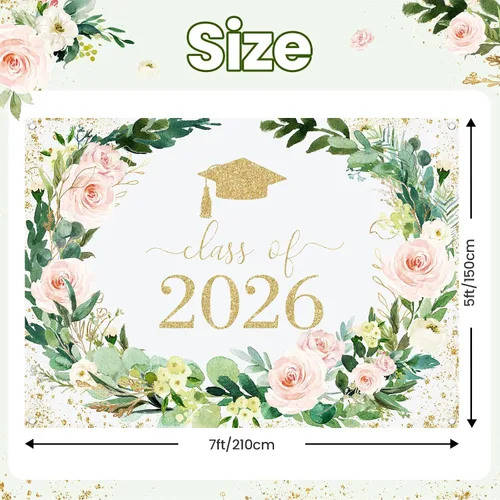Vista 2 de Avezano Fondo floral de graduación guirnalda de flores decoraciones de fiesta de graduación 2026 Congrats Grad Class of 2026 Sesión de fotos fondo