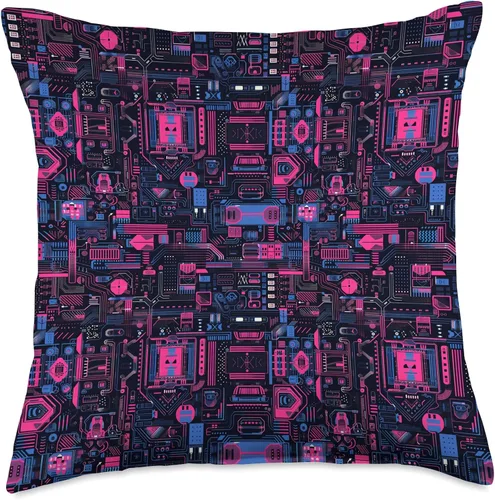 Vista 5 de Cyberpunk Circuit Board Pattern Throw Pillow