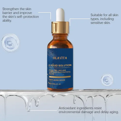 Vista 4 de OLAVITA Suero facial, solución líquida antienvejecimiento con vitamina C, E, retinol y aloe, aumenta el colágeno, reduce los poros, disminuye