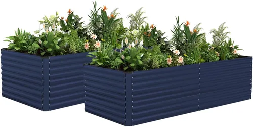 Vista 26 de NAVINE Cama de jardín elevada de 8 x 4 x 2 pies, macetas elevadas de metal grande, macetas para plantas al aire libre para verduras, flores