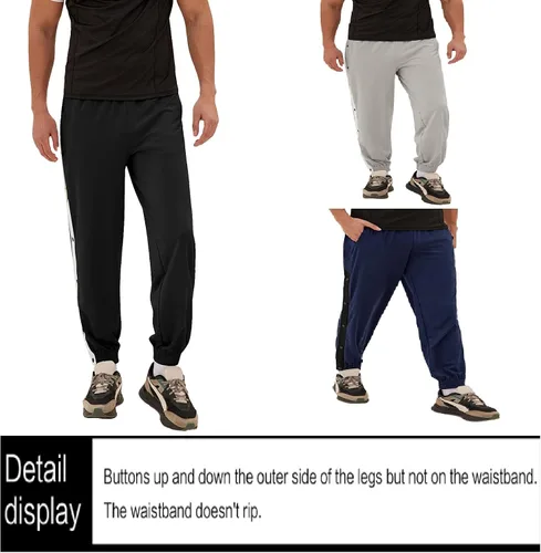 Vista 2 de Men's Tear Away Basketball Track Pants High Split Side Snap Cinch Bottoms Negro