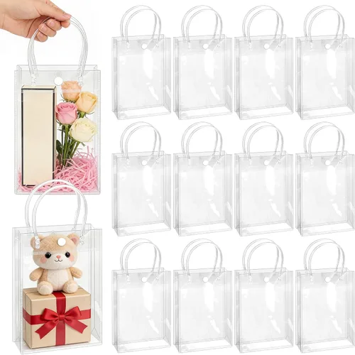 Vista 18 de BadenBach - 24 bolsas pequeñas de regalo transparentes con asas, 5.1 x 5.9 x 2.8 pulgadas, mini bolsa de plástico transparente para fiesta, bolsa