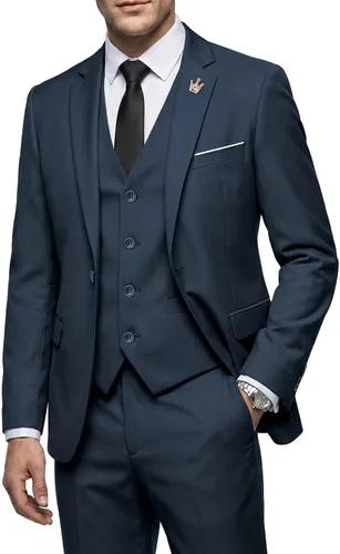Vista 7 de MY'S Conjunto de traje de 3 piezas para hombre con corbata, chaqueta ajustada de un botón, chaleco y pantalones, blazer para fiestas, bodas, bailes