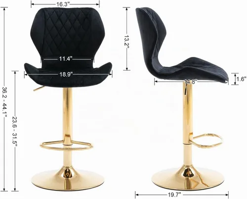 Vista 3 de CIMOTA Juego de 2 taburetes de bar giratorios ajustables, modernos y dorados, para isla de cocina, taburetes de bar altos de terciopelo con respaldo