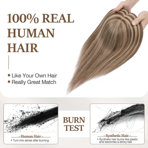 Vista 13 de Rich Choices Pelucas con topper de cabello para mujeres, cabello humano real 100% Remy, sin flequillo, para mujeres con adelgazamiento en la parte