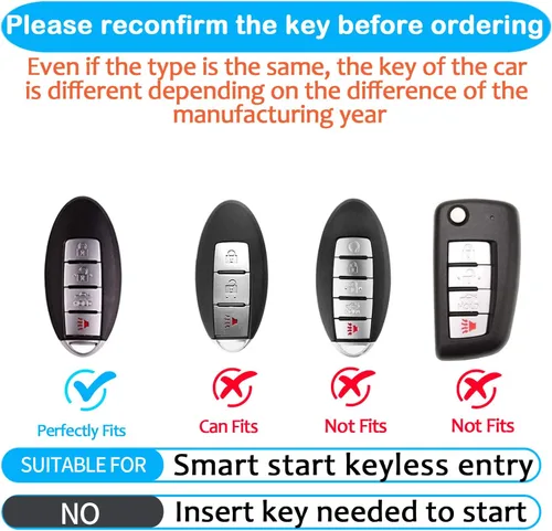 Vista 2 de para Nissan Funda para Llavero Compatible con Altima Maxima Rogue Armada Pathfinder, Carcasa para Llave Inteligente (Negro, 4 Botones)