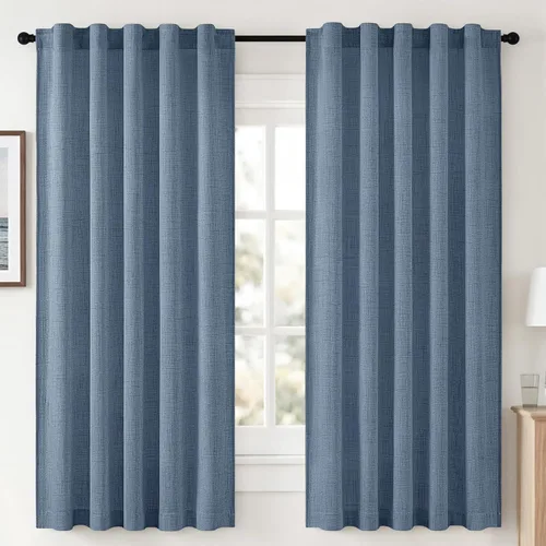Vista 40 de MIULEE - Cortinas de lino sintético de 96 pulgadas de largo, 2 paneles, cortina semitransparente natural con pestaña trasera, bolsillo para barra