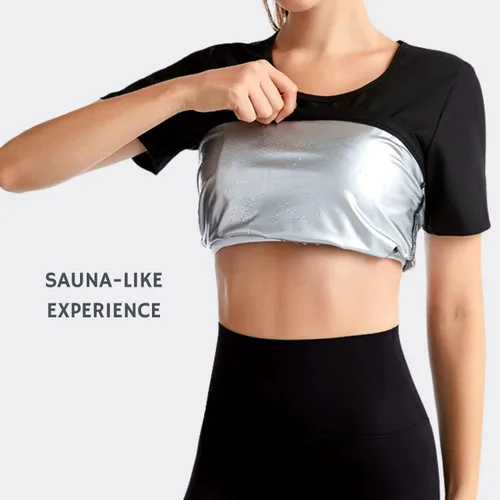 Vista 2 de Nano Hertz Traje de sauna para sudar y perder peso, faja moldeadora para entrenamiento de cintura, entrenamiento, ejercicio, camisa de manga corta
