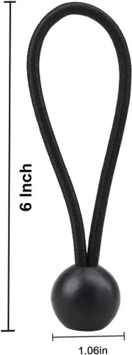 Vista 2 de Cuerdas elásticas de bolas de 6 pulgadas con bolas, 100 unidades de cuerdas resistentes para toldo, lona para amarrar, campamento, refugio, carga