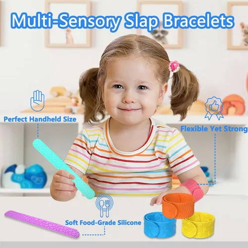 Vista 2 de Pulseras de silicona texturizada, juguetes sensoriales para niños y adultos, herramientas calmantes para autismo, TDAH, ansiedad y estrés, juguetes