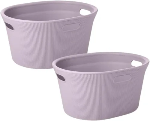 Vista 32 de Superio Colección acanalada - Cesto decorativo de plástico para ropa sucia con tapa y asas recortadas, azul (1 paquete) Organizador de cesta