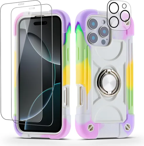 Vista 91 de Funda para iPhone 11 de 6.1 pulgadas con soporte de anillo, con 2 protectores de pantalla de vidrio, resistente a los golpes, resistente a