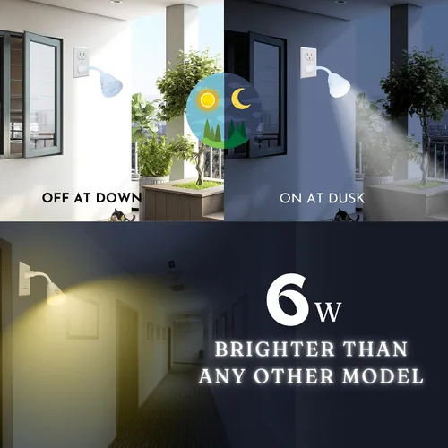 Vista 5 de Luz nocturna brillante LED con sensor de movimiento y luz, toma de corriente alterna, cuello flexible, giratorio, lámpara automática PIR