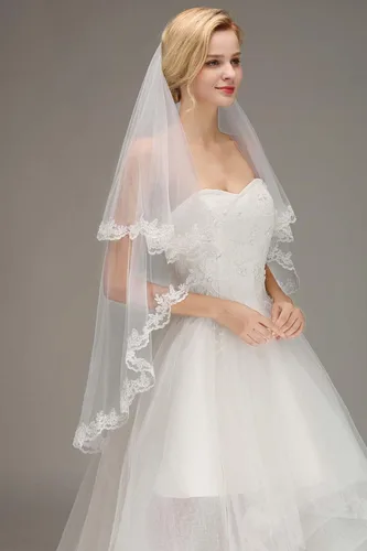 Vista 5 de Babyonline - Velos de boda para mujer, longitud de la punta de los dedos, 2 niveles para novia
