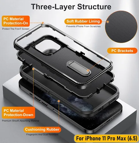 Vista 2 de La funda está especialmente diseñada para iPhone 11 Pro Max de 6.5 pulgadas, protección de cuerpo completo, resistente a los golpes, goma