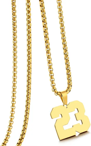 Vista 87 de Collar de Número Dorado para Hombre, Cadena de Acero Inoxidable con Colgante de Número para Atletas, Joyería Deportiva Personalizada para Niños