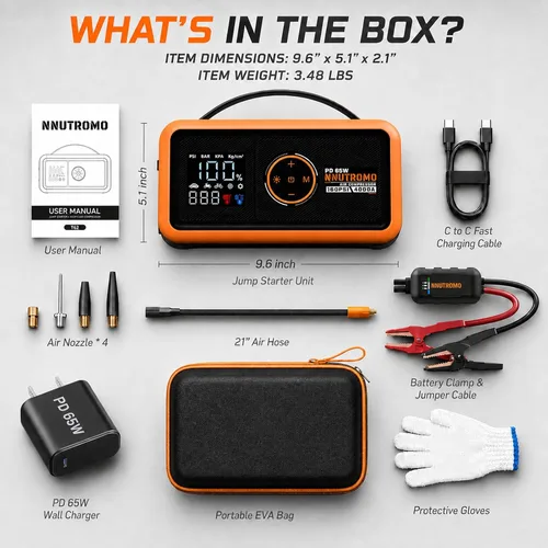 Vista 14 de Arrancador de salto de 24000mAh 4000A con compresor de aire, carga rápida Caja de salto y banco de energía de 88.8 Wh, inflador de parada automática