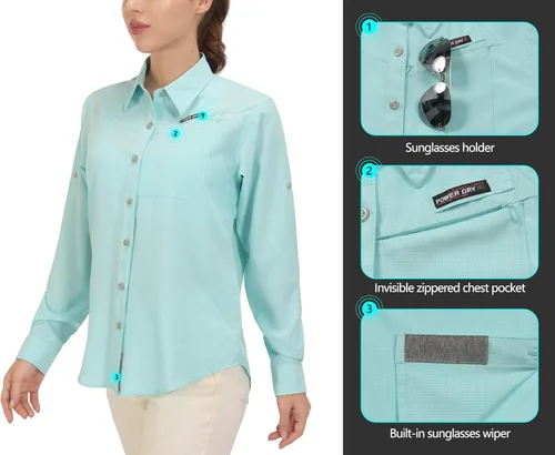 Vista 2 de Little Donkey Andy Camisa de manga larga transpirable con protección UV UPF 50 para mujer, de secado rápido, para pesca y senderismo