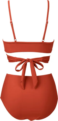 Vista 2 de SUUKSESS - Traje de baño tipo bikini para mujer, 2 piezas, entrecruzado, de tiro alto, con efecto de realce