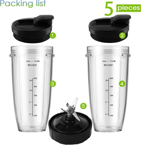 Vista 11 de Piezas de repuesto para licuadora Ninja, vasos de licuadora Ninja de 24 onzas con tapas para llevar, hoja extractora de 7 aletas, compatible