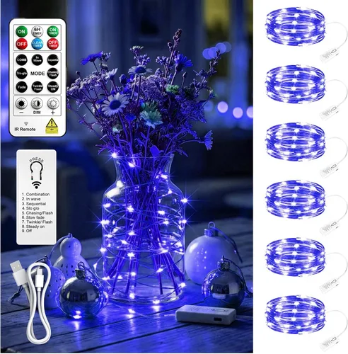 Vista 19 de Paquete de 4 50 luces LED que funcionan con pilas con temporizador de bricolaje, cadena de luces recargables de 16 pies para interiores, 8 modos