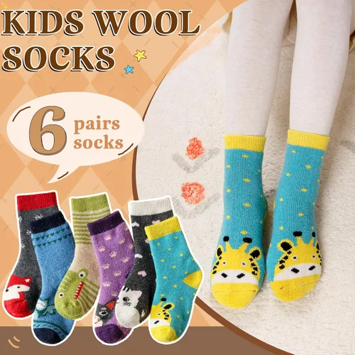 Vista 3 de SeeyAN Calcetines de lana merino para niños y niñas, botas de senderismo, térmicos, cálidos, acogedores, suaves, gruesos, 6 pares
