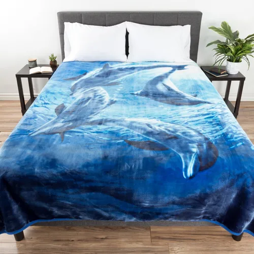 Vista 7 de Lavish Home Manta pesada de 92 x 80 pulgadas con patrón de delfines oceánicos, manta gruesa de felpa gruesa de 8 libras de visón sintético suave