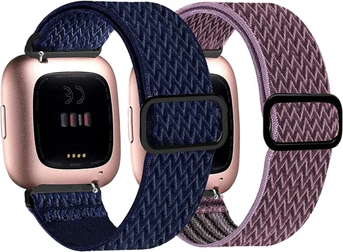 Vista 8 de Attbbon Banda elástica compatible con correas Fit Bit Versa/Fit Bit Versa Lite, correas deportivas de nailon elástico transpirables y ajustables