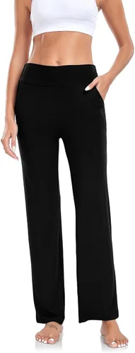 Vista 3 de ADANIKI Pantalones de yoga para mujer con bolsillos, pantalones de cintura alta con corte de bota y pierna recta para mujer, pantalones deportivos