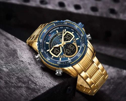 Vista 3 de NAVIFORCE Reloj para hombre cronógrafo impermeable deportivo analógico digital cuarzo relojes de negocios moda de acero inoxidable Militar