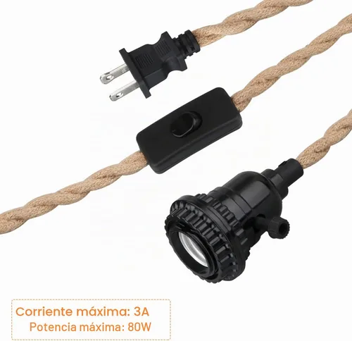 Vista 9 de Kit de luces colgantes de 16.5 pies, luces colgantes con cable de enchufe e interruptor, lámpara colgante de cuerda de cáñamo E26, cable de linterna