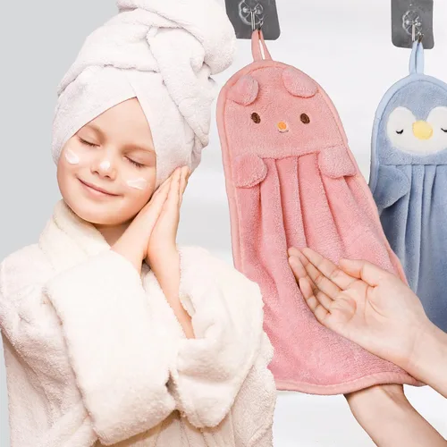 Vista 2 de BATTILO HOME Paquete de 4 toallas de mano para niños para baño, toallas de baño con lazo para colgar, toallas de mano de microfibra para cocina